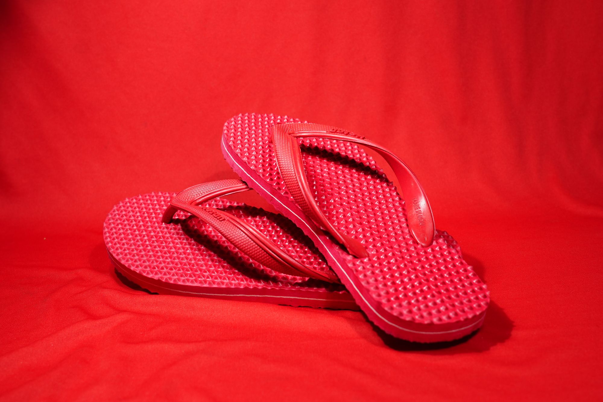 red slippers on red