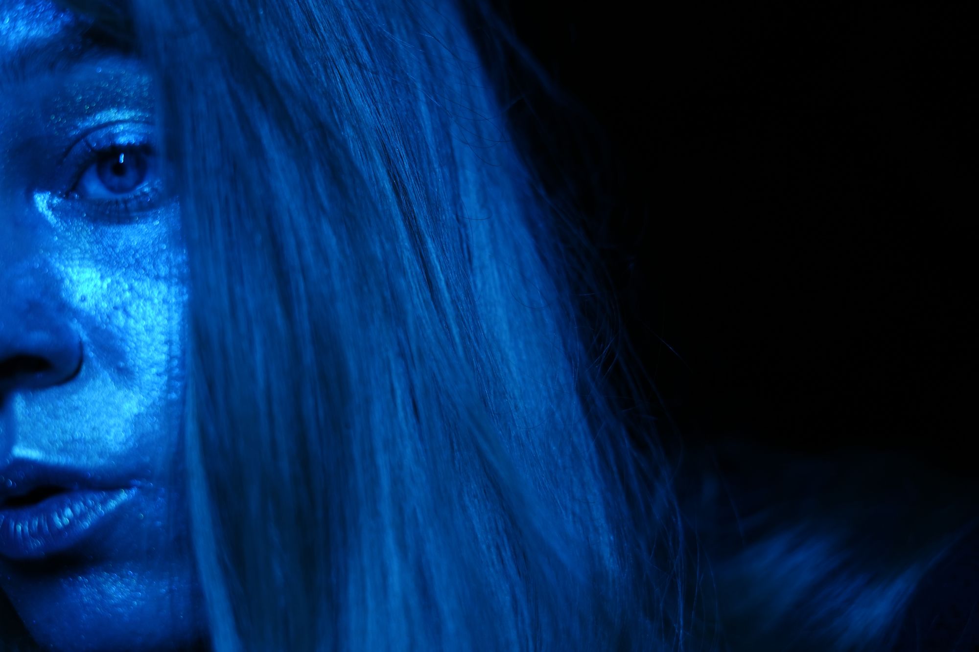 studio blue-gel portrait profile